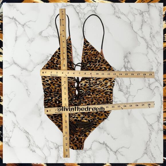 M18 INDAH Reversible Lace Up Leopard Print/Solid One Piece SZ L $198 - Picture 10 of 13
